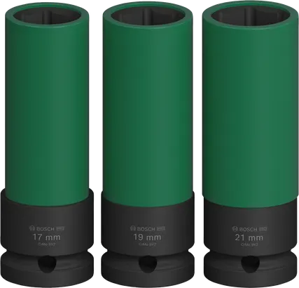 Juego de vasos de impacto Bosch PRO extra profundos de 17, 19 y 21 mm.